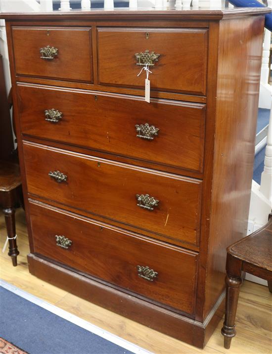 An Edwardian mahogany chest of two short and three long drawers, W.92cm